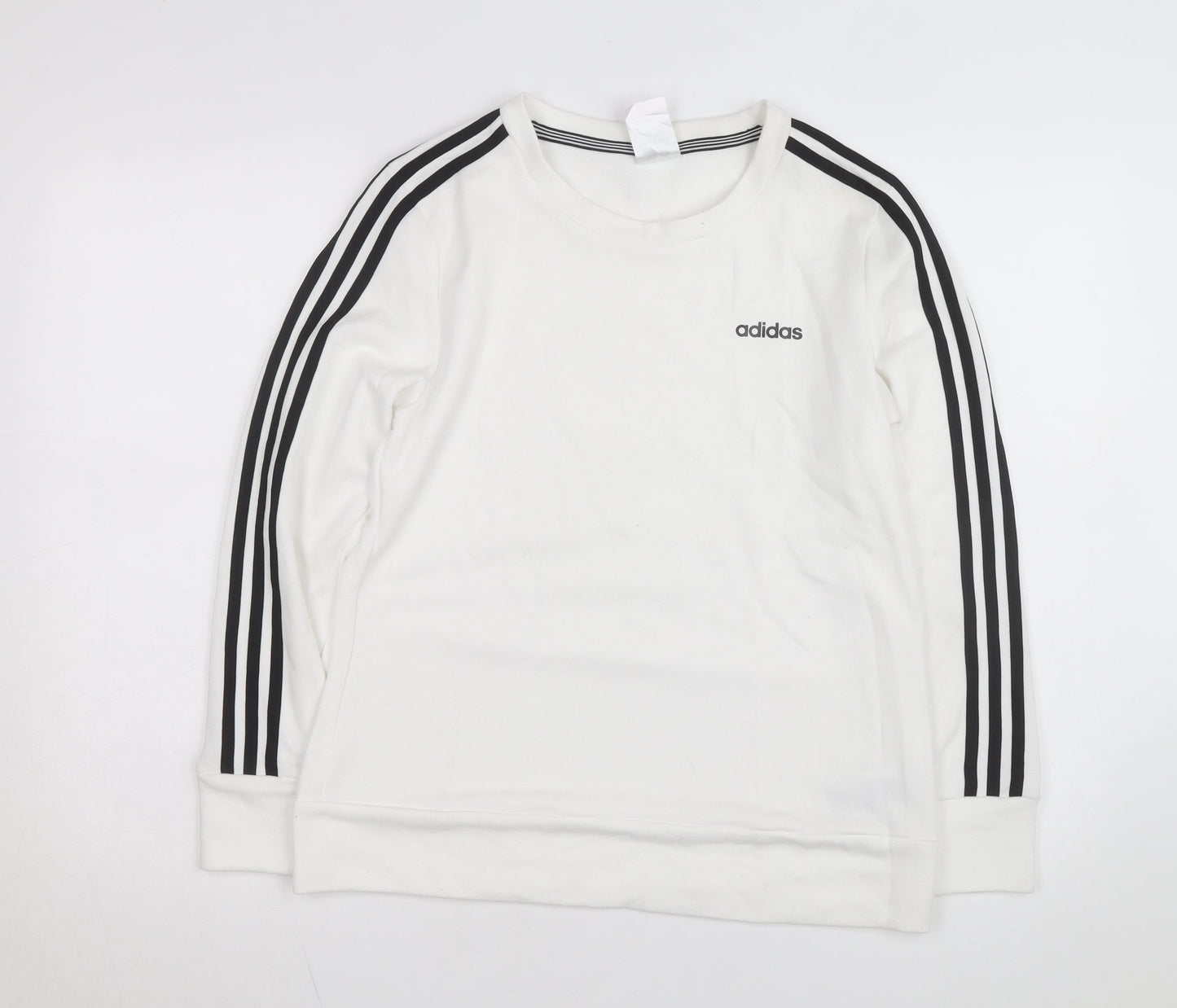 Adidas Women White Crew Neck Sweatshirt S 8-10 Long Sleeve Striped Logo