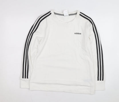 Adidas Women White Crew Neck Sweatshirt S 8-10 Long Sleeve Striped Logo