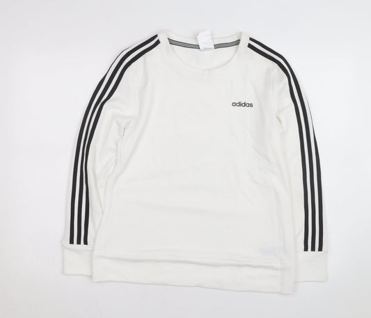 Adidas Women White Crew Neck Sweatshirt S 8-10 Long Sleeve Striped Logo