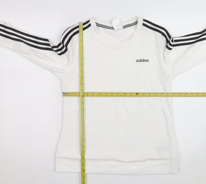 Adidas Women White Crew Neck Sweatshirt S 8-10 Long Sleeve Striped Logo