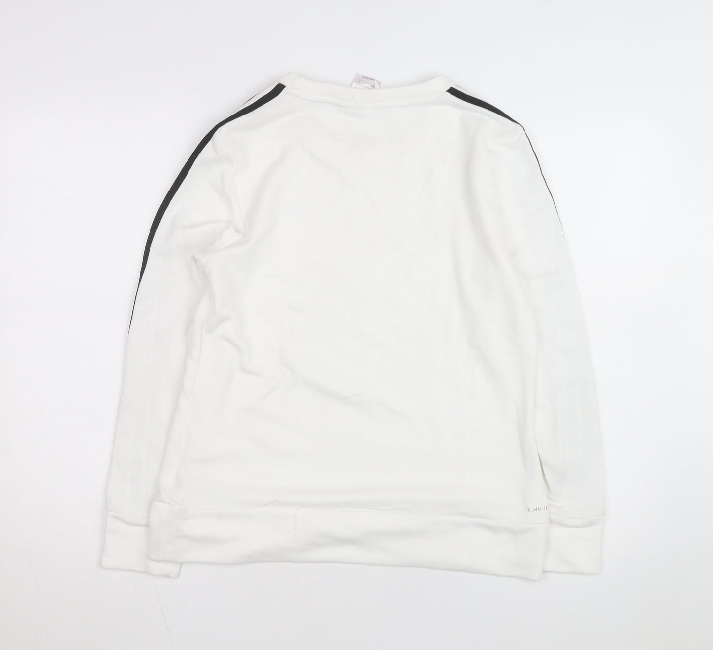 Adidas Women White Crew Neck Sweatshirt S 8-10 Long Sleeve Striped Logo
