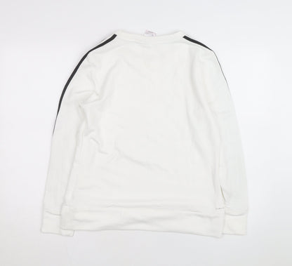 Adidas Women White Crew Neck Sweatshirt S 8-10 Long Sleeve Striped Logo