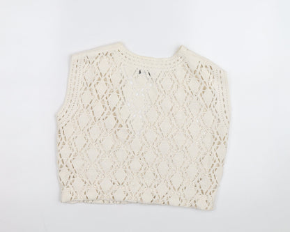 Marks and Spencer Womens Ivory XS Crochet Cotton Cropped Tank Top