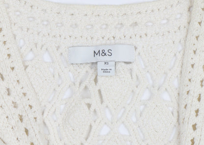 Marks and Spencer Womens Ivory XS Crochet Cotton Cropped Tank Top