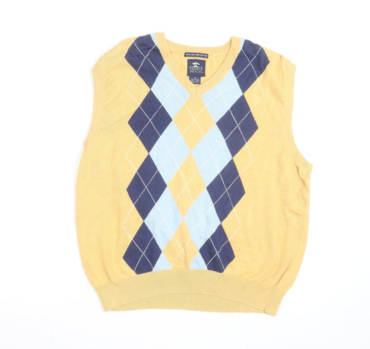 Pebble Beach Men's Yellow Argyle V-Neck Cotton Golf Vest M