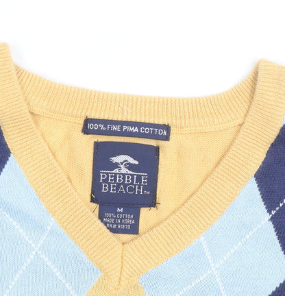 Pebble Beach Men's Yellow Argyle V-Neck Cotton Golf Vest M