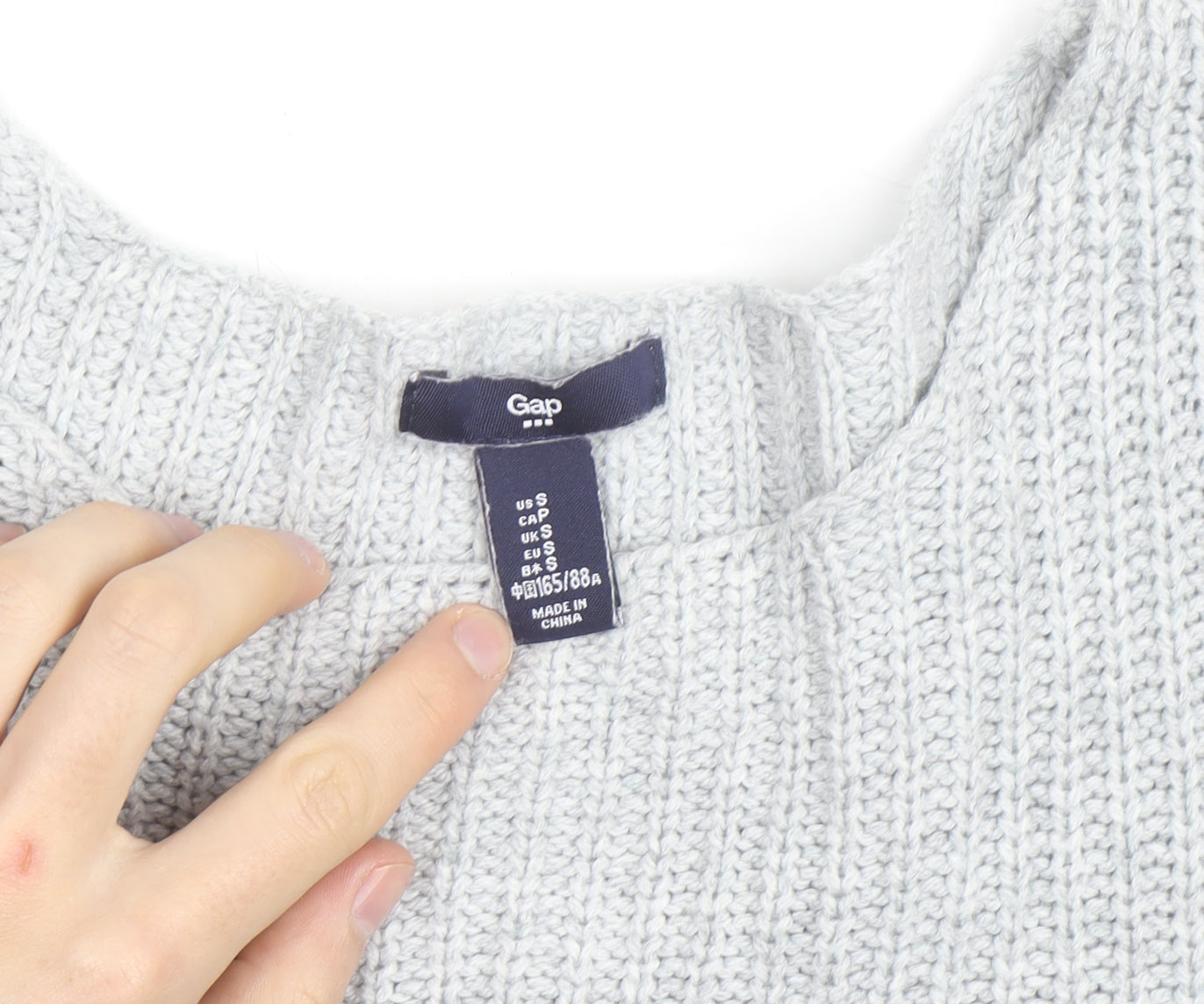 Gap Men’s Grey Striped Chunky Knit Cotton Pullover Jumper Size S
