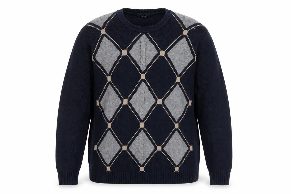 Dockers Men's Blue Argyle Cotton Crew Neck Jumper Size L