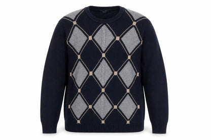 Dockers Men's Blue Argyle Cotton Crew Neck Jumper Size L