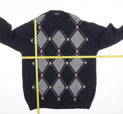 Dockers Men's Blue Argyle Cotton Crew Neck Jumper Size L