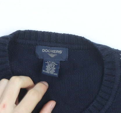 Dockers Men's Blue Argyle Cotton Crew Neck Jumper Size L