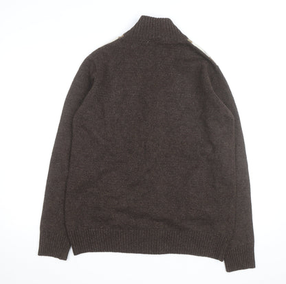 Cashew Men Brown Argyle Full Zip Wool Blend Jumper M