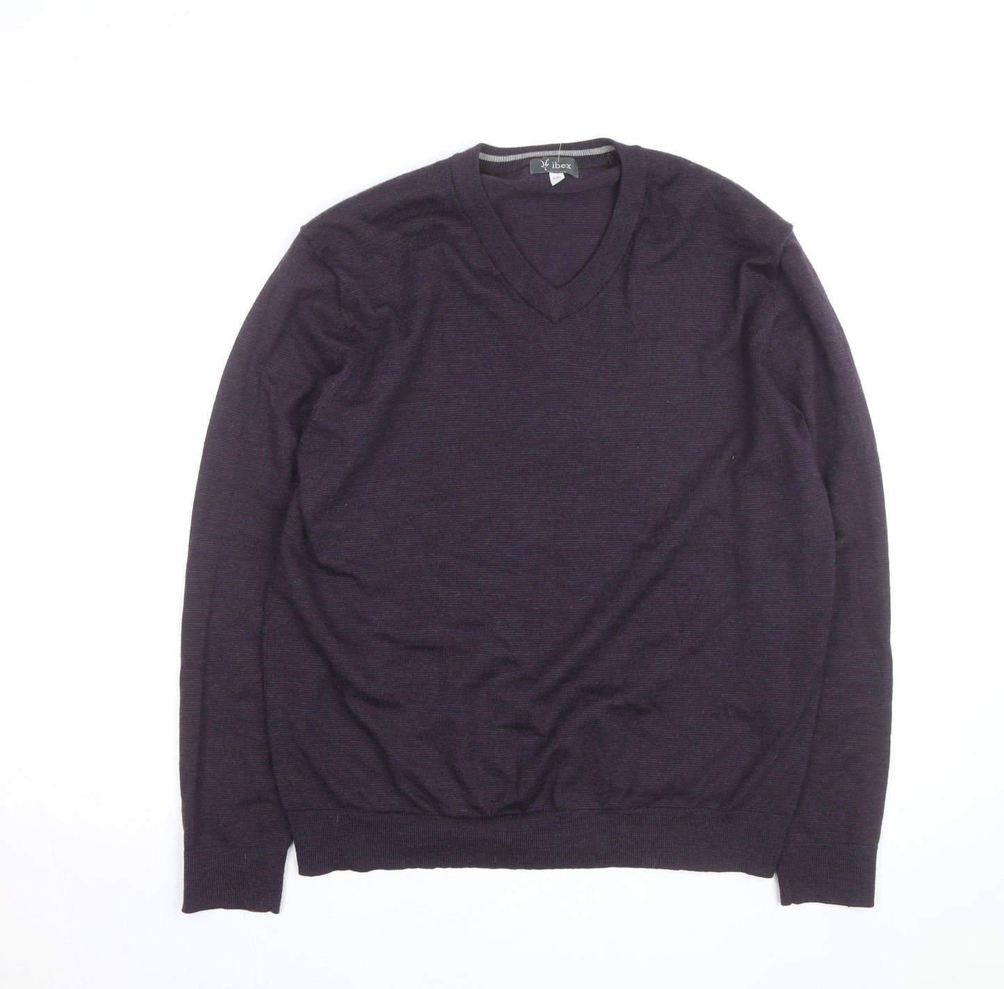 Ibex Men’s Purple Merino Wool V-Neck Jumper Size L