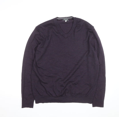 Ibex Men’s Purple Merino Wool V-Neck Jumper Size L