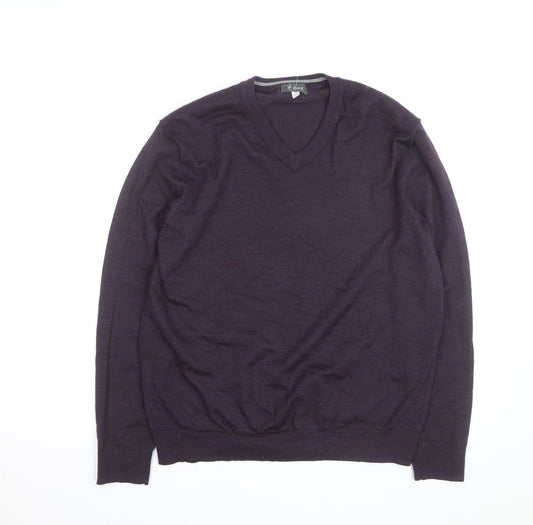 Ibex Men’s Purple Merino Wool V-Neck Jumper Size L