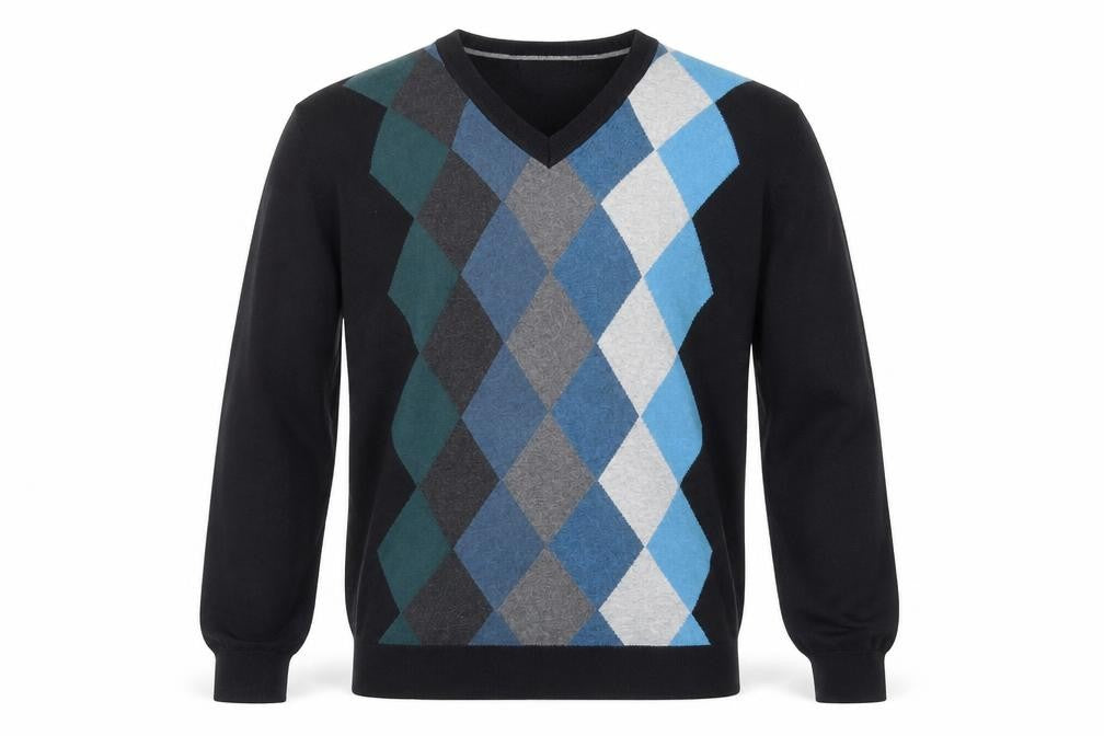 Claiborne Men's Black Argyle V-Neck Cotton Jumper XL