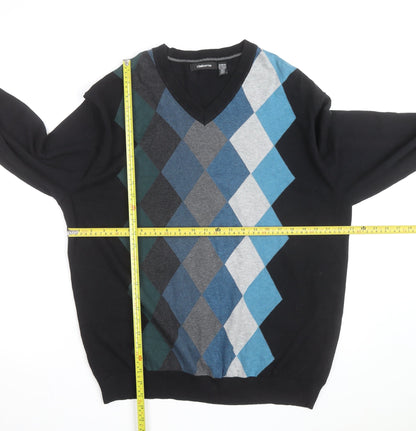 Claiborne Men's Black Argyle V-Neck Cotton Jumper XL