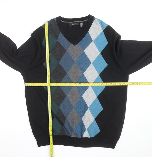 Claiborne Men's Black Argyle V-Neck Cotton Jumper XL