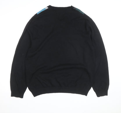 Claiborne Men's Black Argyle V-Neck Cotton Jumper XL