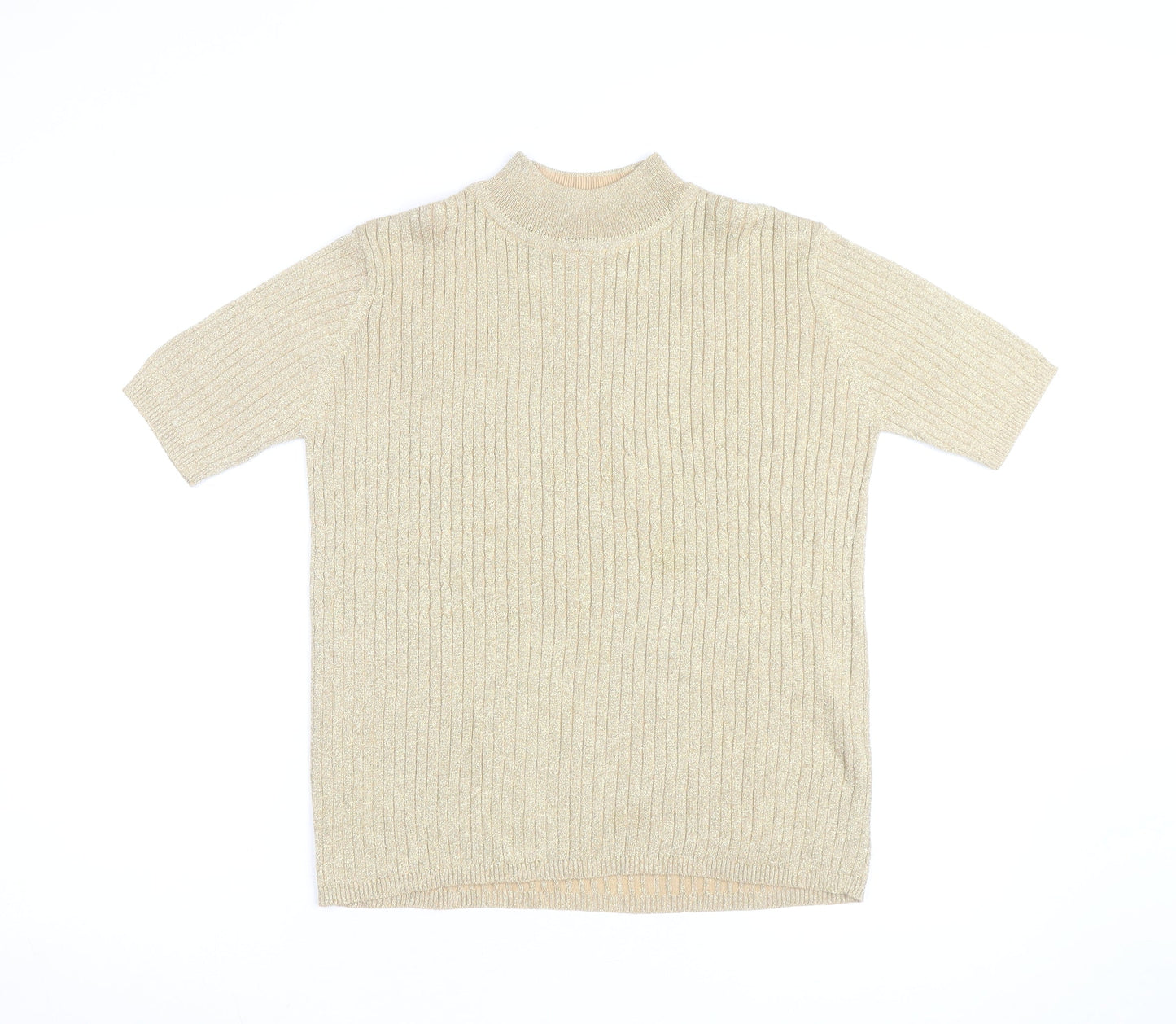 Cleo Women’s Beige Mock Neck Short Sleeve Ribbed Jumper Size S