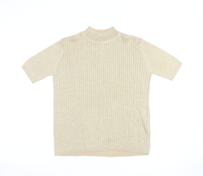 Cleo Women’s Beige Mock Neck Short Sleeve Ribbed Jumper Size S
