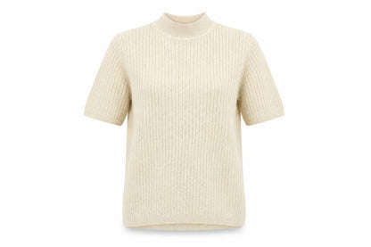 Cleo Women’s Beige Mock Neck Short Sleeve Ribbed Jumper Size S