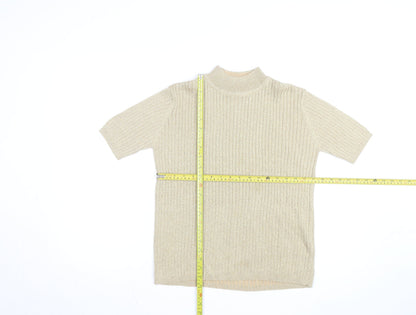 Cleo Women’s Beige Mock Neck Short Sleeve Ribbed Jumper Size S