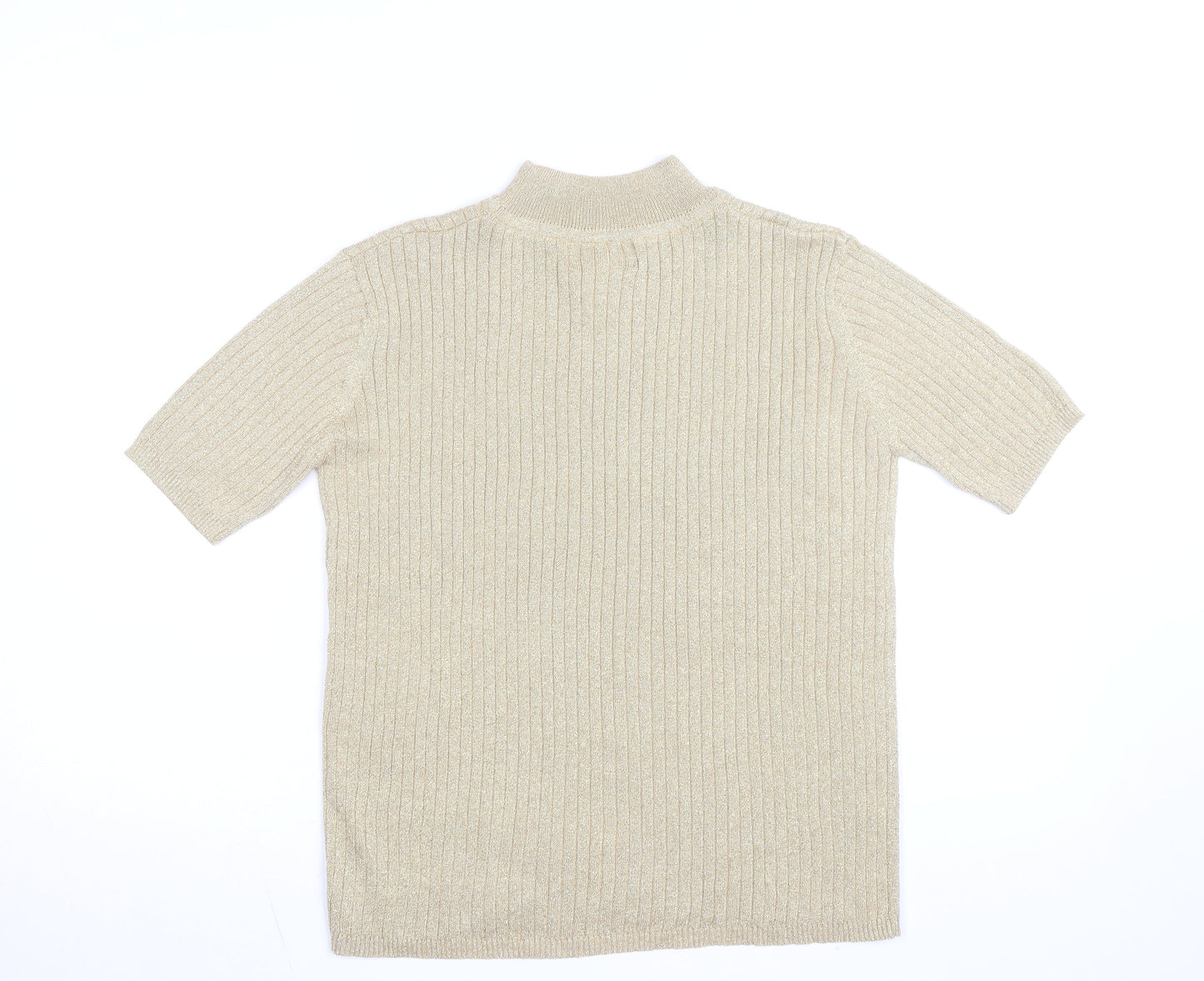 Cleo Women’s Beige Mock Neck Short Sleeve Ribbed Jumper Size S