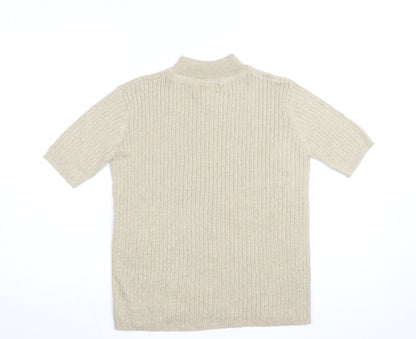 Cleo Women’s Beige Mock Neck Short Sleeve Ribbed Jumper Size S
