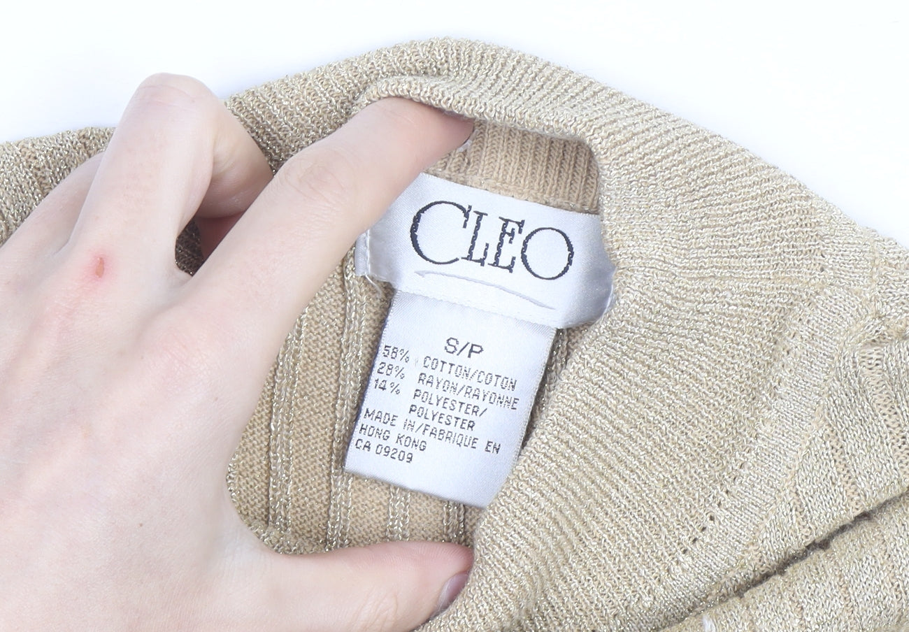 Cleo Women’s Beige Mock Neck Short Sleeve Ribbed Jumper Size S