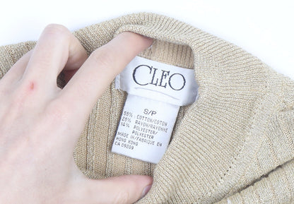 Cleo Women’s Beige Mock Neck Short Sleeve Ribbed Jumper Size S