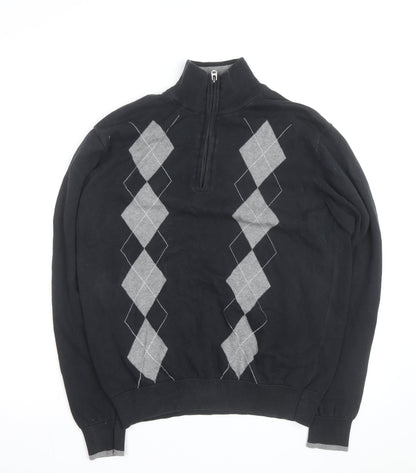 Gordon Cooper Golf Men's Black Argyle 1/4 Zip Jumper Size L