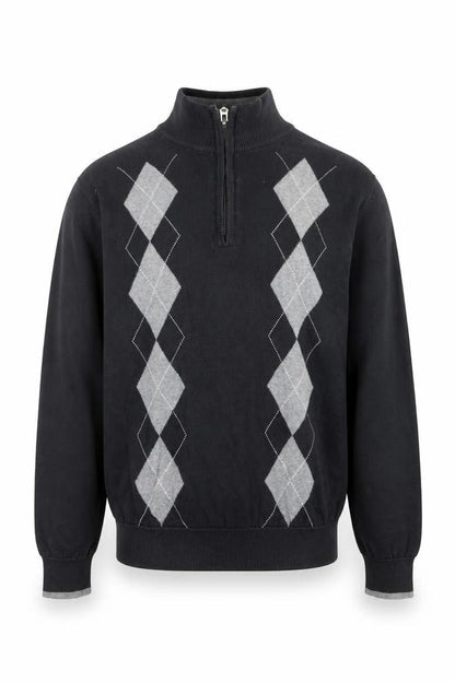 Gordon Cooper Golf Men's Black Argyle 1/4 Zip Jumper Size L
