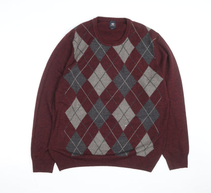 Dockers Mens Red Argyle Knit Acrylic Pullover Jumper XL