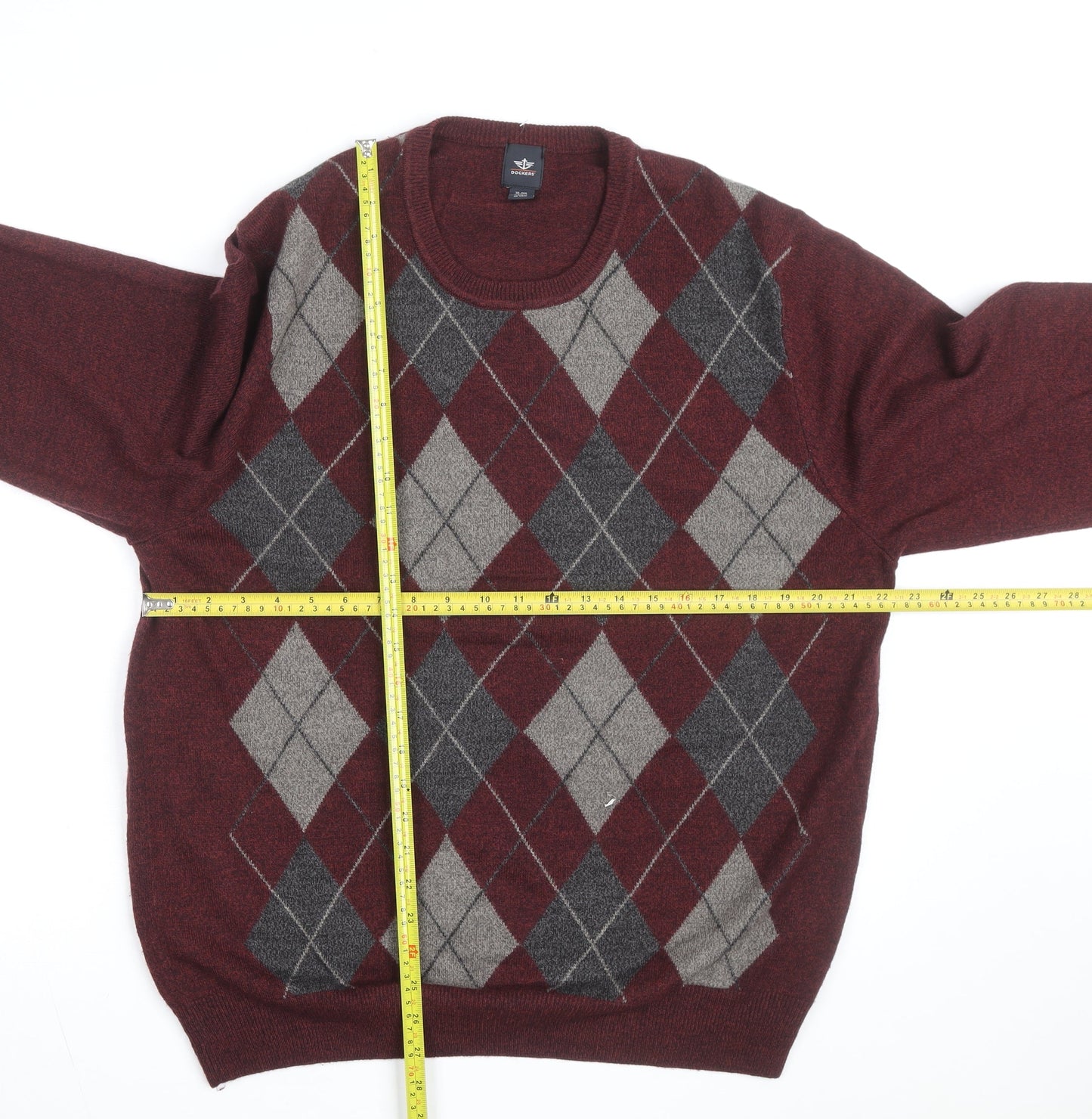 Dockers Mens Red Argyle Knit Acrylic Pullover Jumper XL