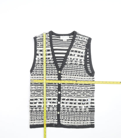 Casual Corner Womens Black White Knit Striped Sleeveless Vest S