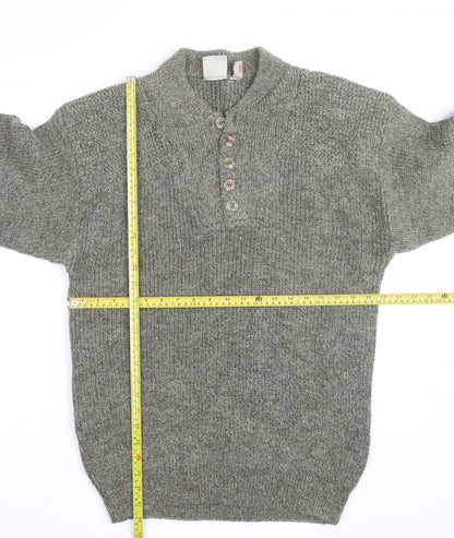 R&R Mens Grey Henley Chunky Knit Cotton Acrylic Jumper M