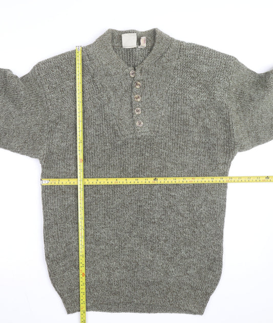 R&R Mens Grey Henley Chunky Knit Cotton Acrylic Jumper M