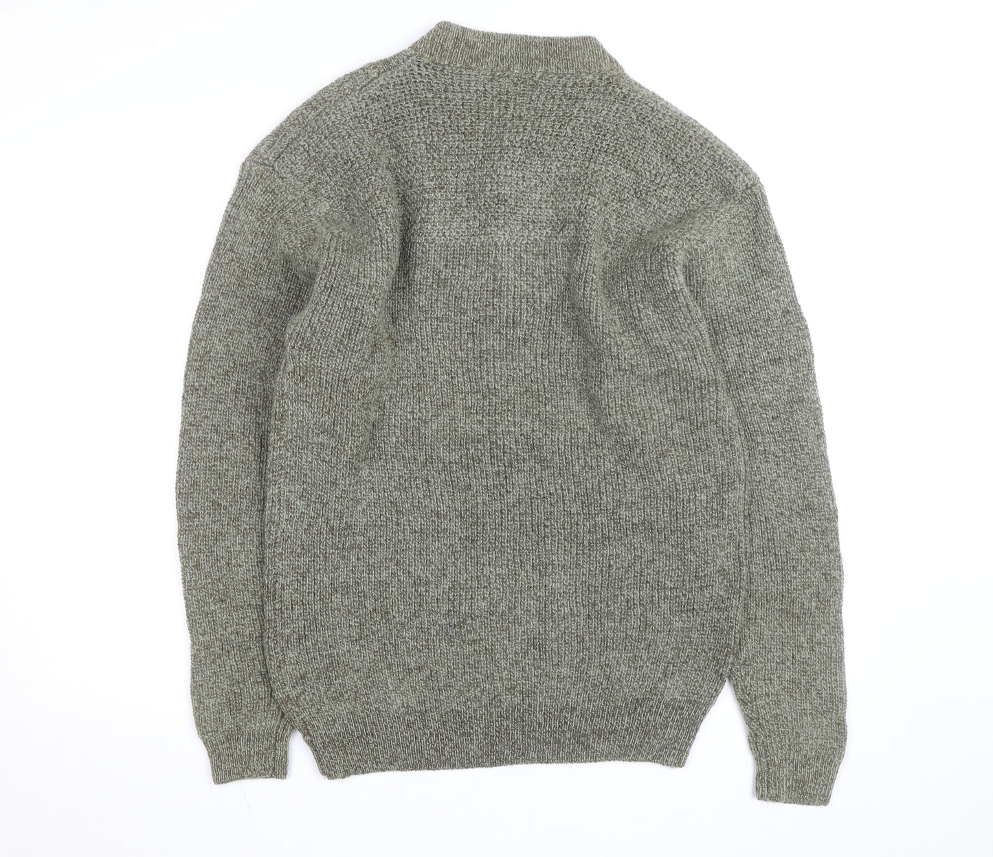R&R Mens Grey Henley Chunky Knit Cotton Acrylic Jumper M