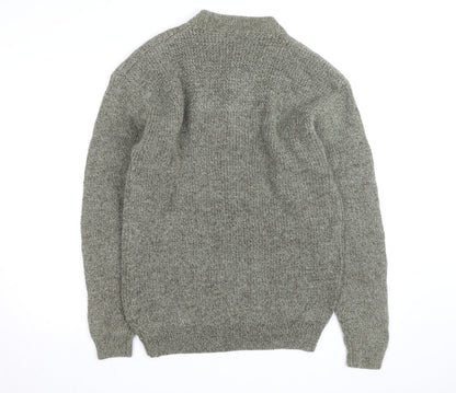 R&R Mens Grey Henley Chunky Knit Cotton Acrylic Jumper M