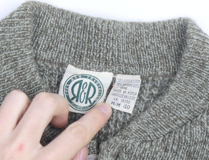 R&R Mens Grey Henley Chunky Knit Cotton Acrylic Jumper M