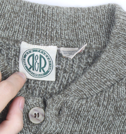 R&R Mens Grey Henley Chunky Knit Cotton Acrylic Jumper M