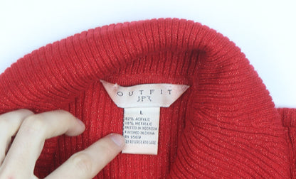 OUTFIT Women's Red Roll Neck Knit Jumper Size L Long Sleeve