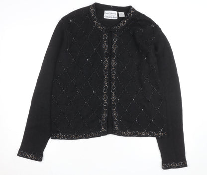 Croft & Barrow Women's Black Beaded Knit Cardigan M Classic Ramie Cotton