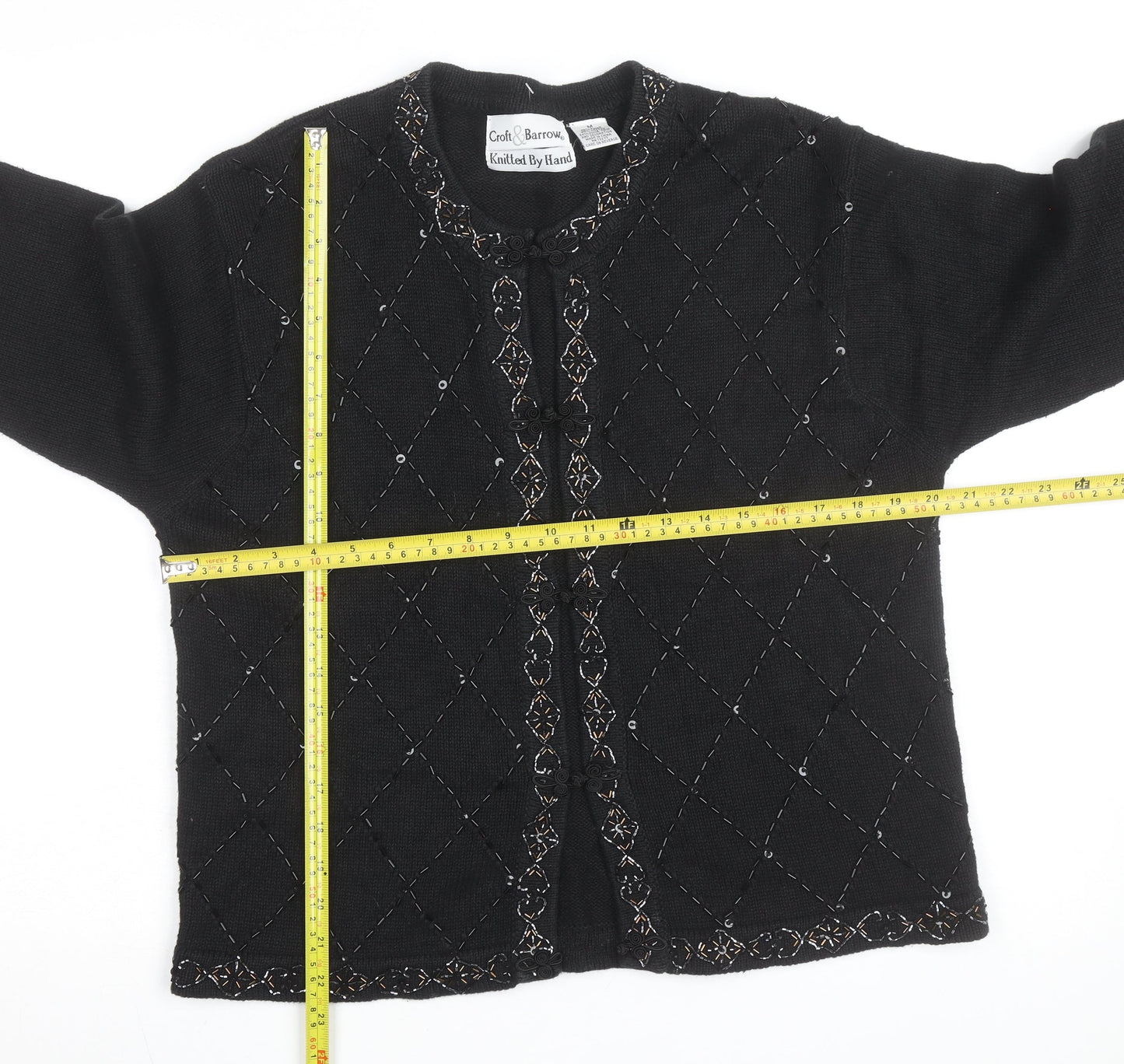 Croft & Barrow Women's Black Beaded Knit Cardigan M Classic Ramie Cotton