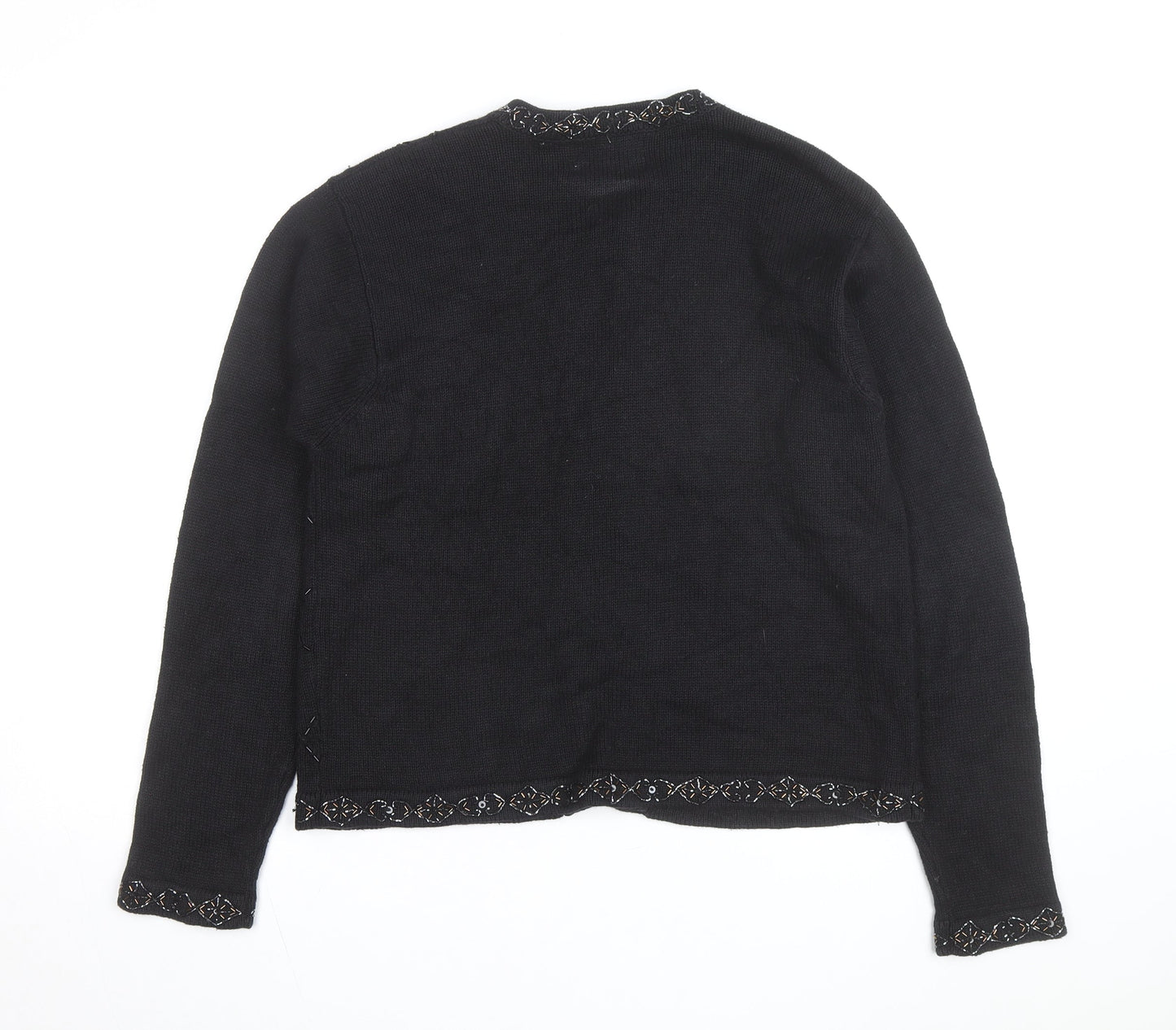 Croft & Barrow Women's Black Beaded Knit Cardigan M Classic Ramie Cotton