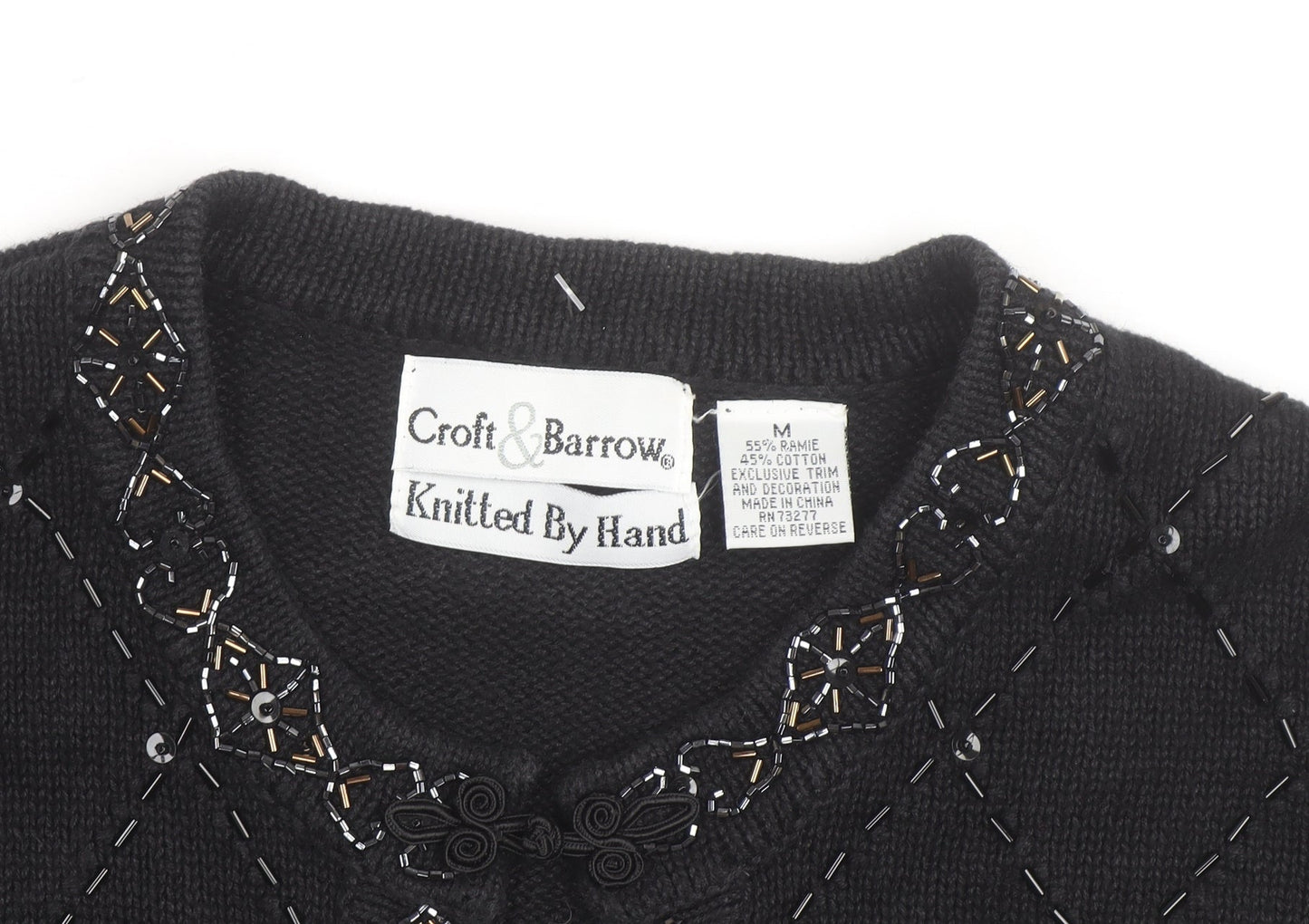 Croft & Barrow Women's Black Beaded Knit Cardigan M Classic Ramie Cotton