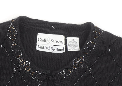 Croft & Barrow Women's Black Beaded Knit Cardigan M Classic Ramie Cotton