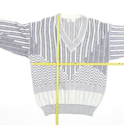 Arnold Palmer Men's Grey V-Neck Geometric Knit Jumper Size M