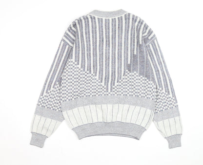 Arnold Palmer Men's Grey V-Neck Geometric Knit Jumper Size M